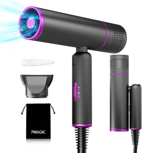 7MAGIC Foldable Hair Dryer, Powerful Ionic Blow Dryer for Fast Drying, Travel Hair Blow Dryer wit...