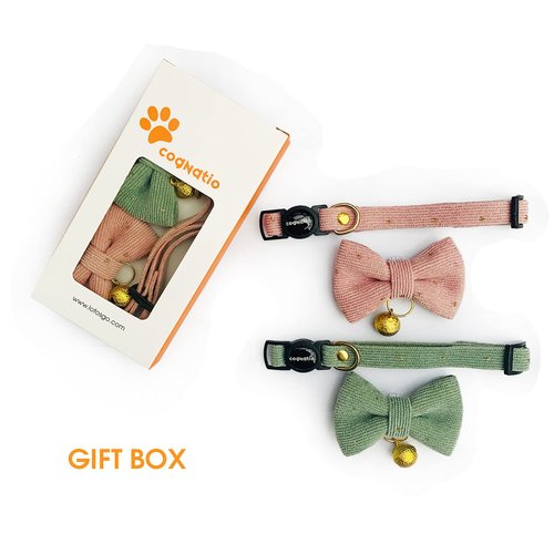 Cognatio Safety Quick Release Cat Collars, Soft Kitten Collars with Detachable Bow Tie and Bell, Pack of 2, Adjustable 20-30 cm