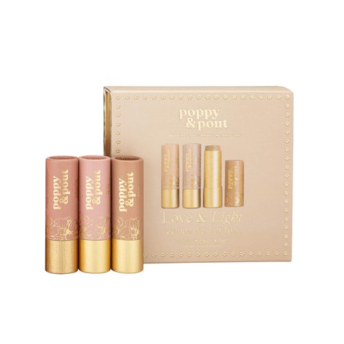 Poppy & Pout All Natural Lip Tints, Sustainable Cardboard Tubes, Hand-filled, Beeswax, Vitamin E, Coconut Oil, Cruelty Free (Love & Light Shades Trio)