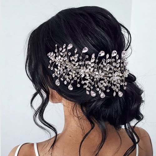 Wedding Tiara Bridal Hair Piece Silver Rhinestone Hair Accessory For Ladies,Rhinestone Bridal Bridesmaid Hair Comb Accessories(Silver One on the Right)