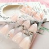 Short Press on Nails Almond - Light Pink&White Gradient Fake Nails Glitter Glue on Nails Full Cover Acrylic Nails Artificial Rhinestones Stick on Nails Glossy Short Almond Nails for Women 24 Pcs