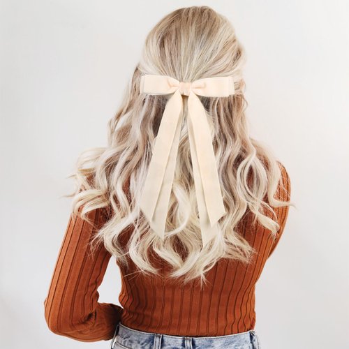 2PCS Velvet Hair Bows Ribbon Hair Clip Black Beige Accessories Ponytail Holder Accessories Slides Metal Clips Hair Bow for Women Girls Toddlers Teens Kids