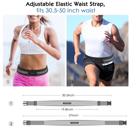 MoKo Sports Running Belt,Outdoor Dual Pouch Sweatproof Reflective Slim Waist Pack,Fitness Workout Belt Fanny Pack Compatible with iPhone 11/11 Pro Max/X/Xr/Xs Max/8/7, Galaxy Note 10/10 Plus, S20/S10