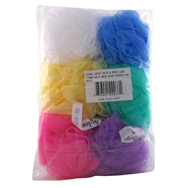 Clean Logic Mesh Bath Sponge 40G (6 Pieces) Assorted Colors