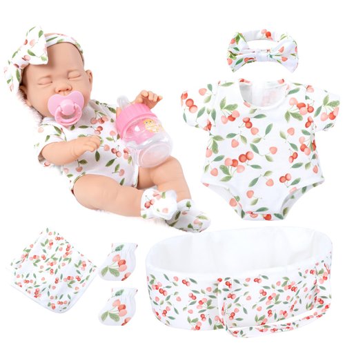 DONTNO 12 Inch Reborn Baby Doll with Bassinet Bed and Doll Accessories,Newborn Baby Doll Includes Doll Clothes,Blanket,Pacifier,Bottle,First Baby Dolls for Toddlers 36 Months and Up