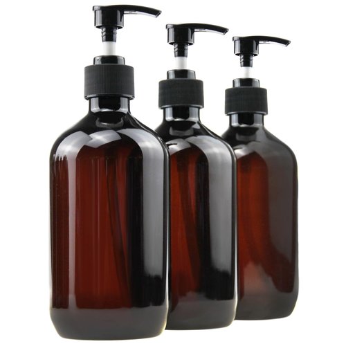 Empty Plastic Bottles with Pump Dispenser and 6pcs Labels Included, Refillable Travel Containers for Hand sanitizer Shampoo Lotion, etc - No BPA/Paraben, 500ml/16.9oz (3 Pack)
