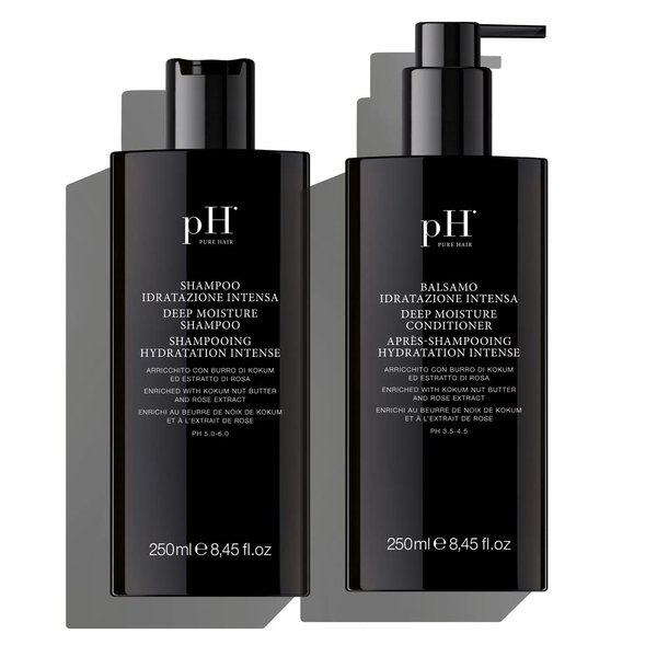 pH Labs Deep Moisture Shampoo & Conditioner Set - Moisturizing Formula For Dry Damaged Hair - Enriched with Kokum Nut Butter and Rose Extract - 8.45 oz (Pack of 2)