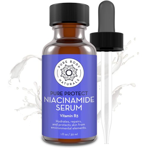Pure Body Naturals Vitamin B3 Niacinamide Serum, 1 Fluid Ounce - Super Moisturizer Cream for A Younger Looking Face and Body - Pore Reducing Facial Lotion - Pure and Natural Ingredients