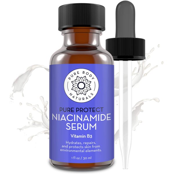 Pure Body Naturals Vitamin B3 Niacinamide Serum, 1 Fluid Ounce - Super Moisturizer Cream for A Younger Looking Face and Body - Pore Reducing Facial Lotion - Pure and Natural Ingredients
