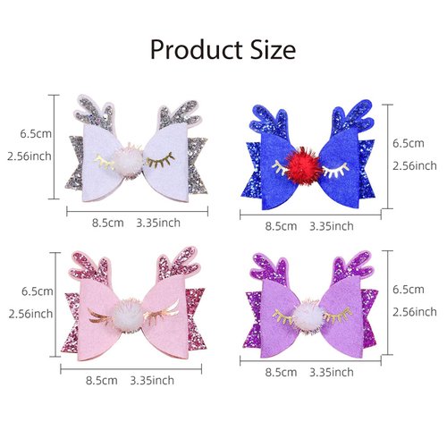 4 Pcs Christmas Bows hair, Glitter Headwear Hairpin for Girls Christmas Accessories Colorful Christmas Antler Hair Pins