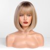 HAIRCUBE Bob Wig Short Ombre Blonde Wig with Bangs,Shoulder Length Synthetic Wigs for Women,Highlight Wigs for Daily Use
