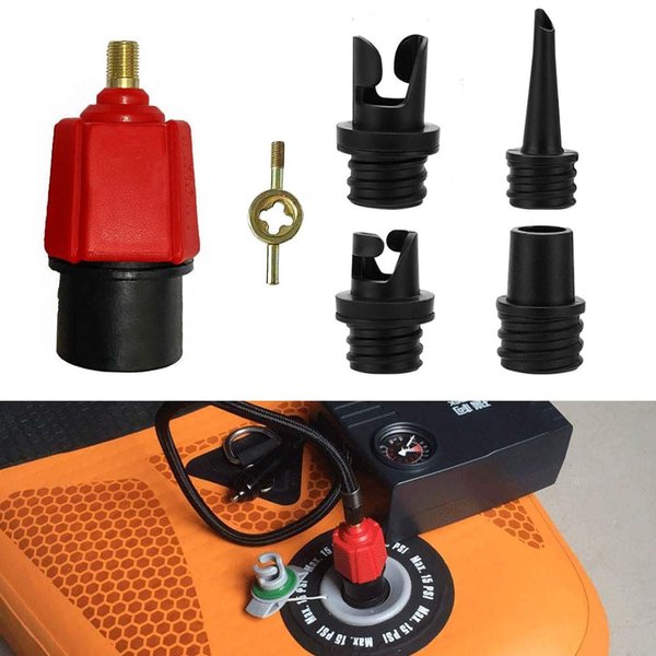 PeSandy Inflatable SUP Pump Adaptor Compressor Paddle Board Pump Adapter, Multifunction SUP Valve Adapter with 4 Air Valve Nozzles for Inflatable Boat, Stand Up Paddle Board, Inflatable Bed, Dinghy