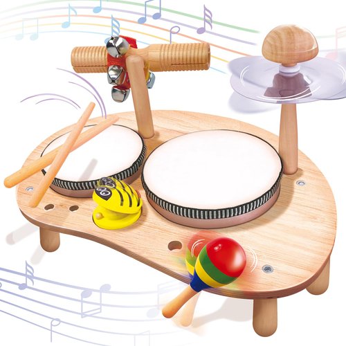 CozyBomB Kids Drum Set for Toddlers: Montessori Musical Instruments Set Toddler Toys - 7 in 1 Wooden Musical Kit Baby Sensory Educational Toys - Christmas Birthday Gifts for Boys & Girls Age 2 3 4 5 6