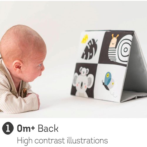 Taf Toys Tummy Time Floor Mirror Book Toys for Babies High Contrast Activity Montessori Newborn Toys, Black and White Baby Toys 0 3 6 12 Sensory Infant Toys 0-3 Months Newborn Essential for Tummy Time