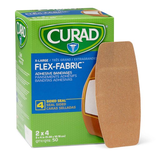 Medline Curad Flex-Fabric Adhesive Bandages with Stretch to Conform to Wounds, 2 x 4 Inches, (50 Count)
