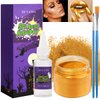 Gold Face Body Paint Metallic Powder Kit, Highly Pigmented Golden Metal Powder Face Painting with Mixing Liquid (1.06oz) and 2 Brushes, Halloween Makeup Kit for Special FX, Stage, Cosplay, Craft, Cos
