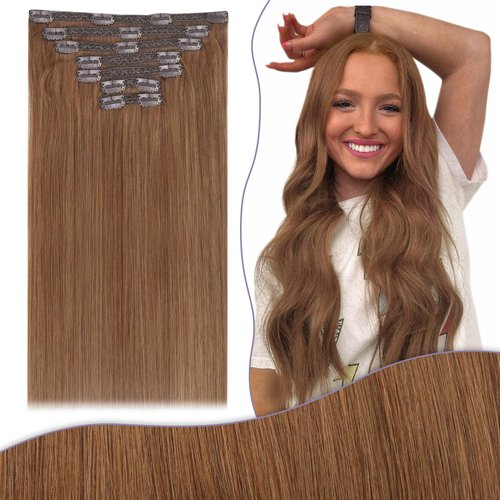 Fshine Clip in Hair Extensions Human Hair 18 Inch 135g Crimson Hair Extensions Clip in Remy Hair Copper Clip in Human Hair Extension for Women 7pcs