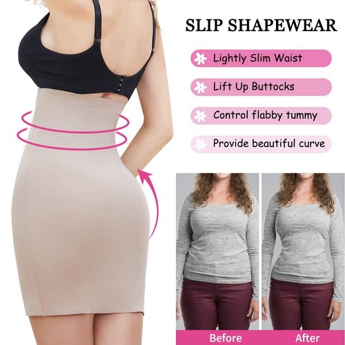 SLIMBELLE Half Slips Shaper Cool Comfort Seamless Firm Control Slip Shapewear Under Dress Tight Skirt Undergarments Beige S