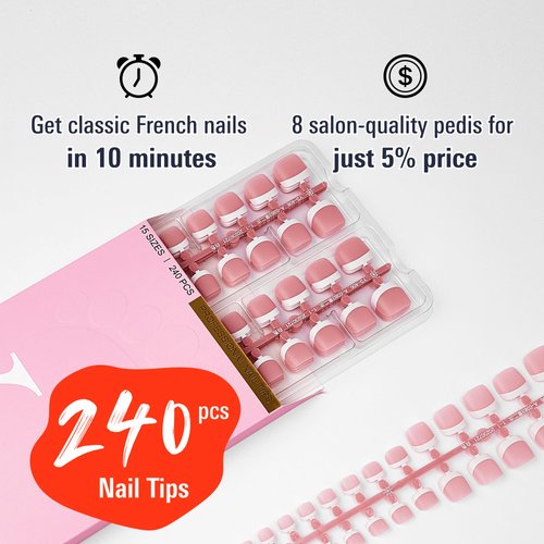 YeeLam Toe Nail Press Ons – 240 Pcs Short French Tip Press on Toenails, Berry Pink Square Shape Matte Toe Nail Tips, Soft Gel Press On Nails Toes, Affordable Luxury Press On Toenails for Women