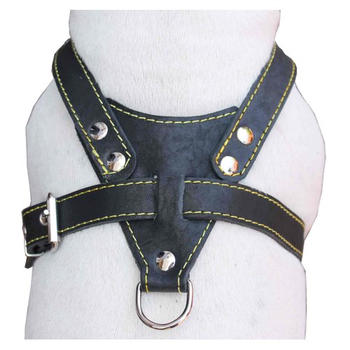 Black Genuine Leather Dog Harness, Medium. 25.5"-29" Chest, 1" Wide Adjustable Straps