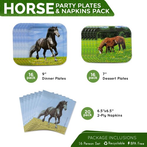 Blue Orchards Horse Party Plates and Napkins (52 Pieces for 16 Guests) - Horse Plates and Napkins, Horse Birthday Party, Cowboy Theme Party, Western Birthday Decorations, Wild Horse Party