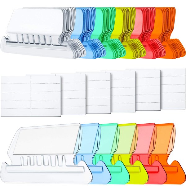 Jovitec Hanging File Tabs and Inserts, 60 Sets File Folder Tabs and Inserts Colorful Plastic Tabs for Back to School Organize and Distinguish Hanging Files, 2 Inch, Clear to Read