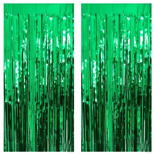 Green Foil Fringe Curtain 3.3×8.3FT 2 Packs, Metallic Tinsel Curtains Party Streamers for Birthday Graduation Baby Shower Decoration (2pcs,3.3FT×8.3FT, Green)
