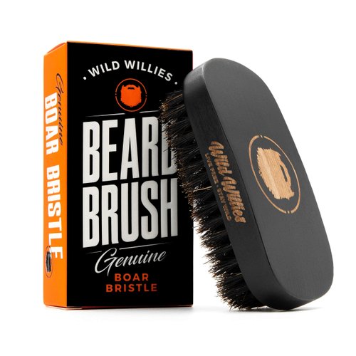 Wild Willies Natural Boar Bristle Beard Brush for Men - Professional Beard and Mustache Grooming Brush with Ergonomic Wooden Handle - Small Travel Pocket Size Beard Detangler, Smoothens, Softens