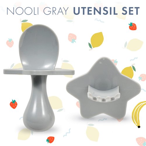 Nooli Baby Utensils Baby Feeding Baby Forks Baby Spoon Baby Feeding Supplies, BPA Phthalates-Free, Dishwasher and Sterilizer Safe, Gray