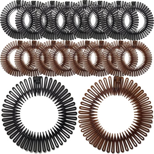 GXXMEI Flexible Plastic Circle Tooth Headbands - 20 Pack Hair Wrap Holders for Women, Girls and Sports