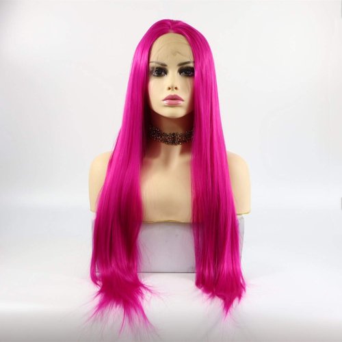 ELESTY Lucyhairwig Magenta Hot Pink Wigs for Women Long Straight Synthetic Hair Lace Front Wig Heat Resistant Fiber 24Inches
