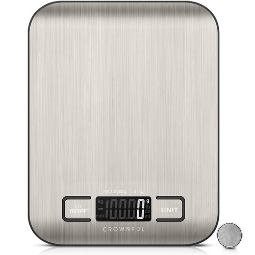 CROWNFUL Food Scale, 11lb Digital Kitchen Scales with Built-in Coin Battery, Weight Ounces and Grams for Cooking and Baking, 6 Units with Tare Function