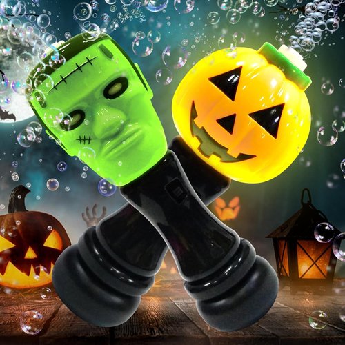 Halloween Bubble Blower Wand, Automatic Light Up Handheld Bubble Machine, 2 Pack Pumpkin & Science Freak Bubble Wand, Halloween Toys for Kids, Halloween Party Favors Toys