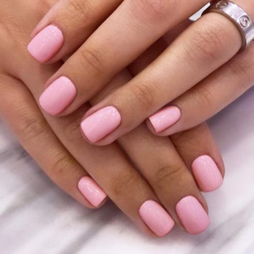 GLAMERMAID Press on Nails Extra Short Squoval, Summer Pure Nude Glue on Gel Nails, 24Pcs Glossy Round Reusable Daily UV Finish Fake Nails Acrylic False Nails Manicure Kits for Women Gift