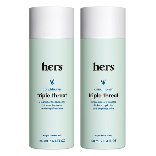hers triple threat hydrating conditioner for damaged hair, leaves hair looking shiny and strong, color sage formula with an amino acid blend, argan, coconut, sunflower seed oil, 2 pack, 6.4oz