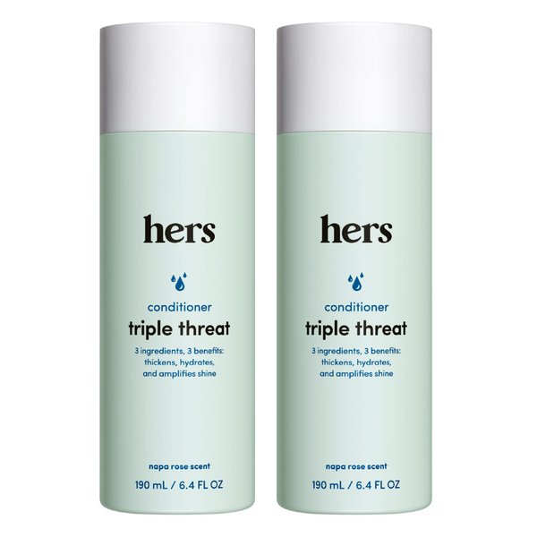 hers triple threat hydrating conditioner for damaged hair, leaves hair looking shiny and strong, color sage formula with an amino acid blend, argan, coconut, sunflower seed oil, 2 pack, 6.4oz