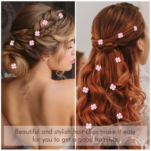 YISSION 20Pcs Mini Pink Flower Hair Clips with Rhinestone Cute Hair Pins Decorative Hair Clips Wedding Hair Barrettes Bridal Hair Accessories for Girls Women