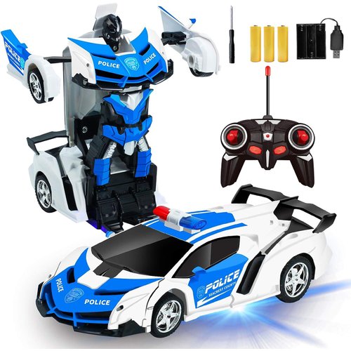 AMENON Remote Control Transform Car Robot Boys Christmas Toys with Lights RC Car 2.4Ghz 1:18 Rechargeable 360°Rotating Race Car Xmas Birthday Gifts Stocking Stuffers for Kids Boys Girls Party Favors