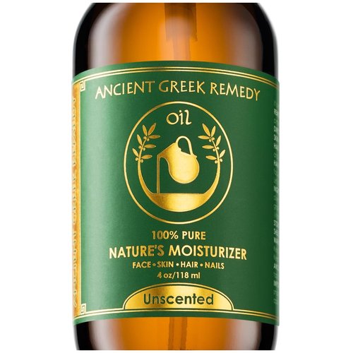 Ancient Greek Remedy Unscented Organic Face and Body Oil made of Olive, Almond, Jojoba, Grapeseed, and vitamin E oil for Sensitive Dry Skin, Hair, Nails. Anti Aging Moisturizer for Women, Men 4oz