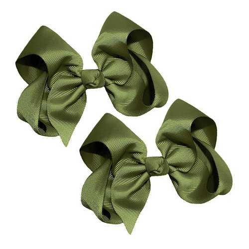 WD2U Girls Set of Two 4" Solid Grosgrain Pigtail Hair Bows Alligator Clips Olive Green
