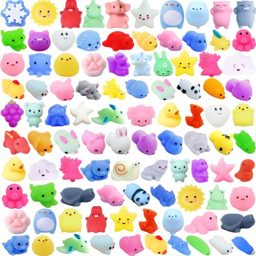 100Pcs Mochi Squishy Toy Individually Wrapped Squishy Toys for Kids Party Favors, Kawaii Squishies Animals Stress Relief Toy for Boys Girls Birthday Gift, Classroom Prizes, Christmas Goodie Bag