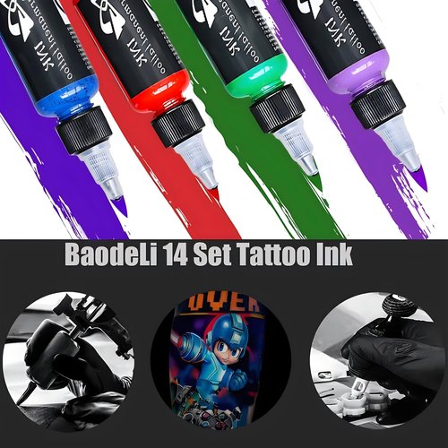 14Pcs Tattoo Ink 14 Colors Set 1 oz 30ml/Bottle Tattoo Inks Pigment Kit for 3D Makeup Beauty Skin Body Art
