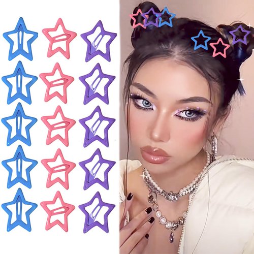 Paderison Star Hair Accessories Set - 12 PCS 1.2Inch Metal Hair Clips and Barrettes for Girls and Y2K Fashion