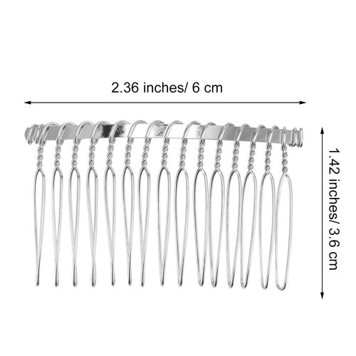Senkary 10 Pieces Hair Comb Clip Metal Wire Hair Combs Wedding Veil Combs (15 Teeth, Silver)