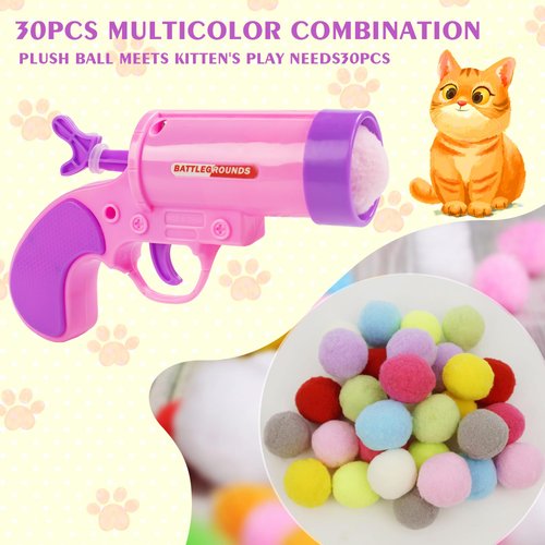 Mewlmart Cat Toys Interactive for Indoor Cats Kitty Toys Cat Toys for Indoor Cats Pom Pom Balls for Cat Ball Toy Plush Ball Launcher for Cats 30 Balls Cat Enrichment Toys (Pink New)