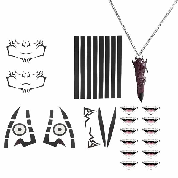 Ryomen Sukuna Tattoo Anime Itadori Yuji Cosplay Tattoo Temporary Tattoos Body Tattoos Face Wrist Stickers Props Accessory (tattoo+necklace)
