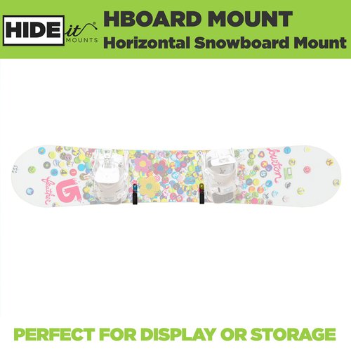 HIDEit Mounts HBoard - Horizontal Snowboard Wall Mount Clips - American Company - Black Steel and Rubber-Dipped Horizontal Snowboard Display Wall Mount for Adult and Youth Snowboards