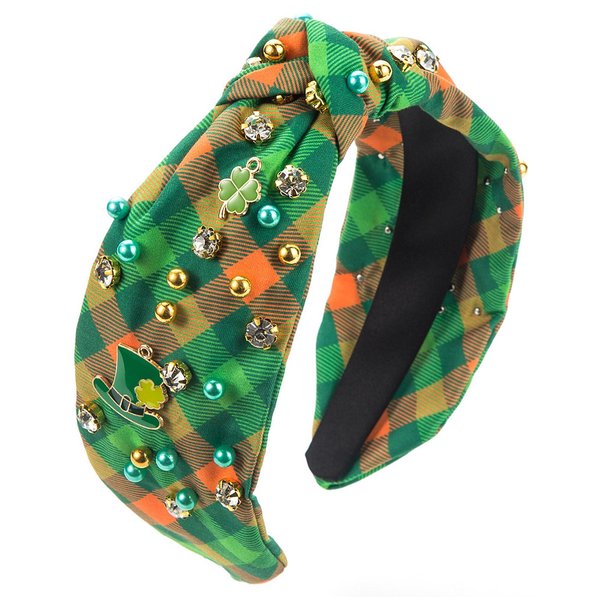 Vsdski St Patricks Day Headband for Women Lucky Shamrock Headband Top Hat Pearl Rhinestone Jeweled Knotted Headband Hair Accessories St.Patrick's Day Hair Accessories Outfits Irish Holiday Gifts