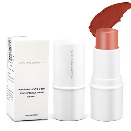 3 in 1 Multi Stick Makeup, Versatile Lip and Cheek Tint Highlighter Stick Waterproof Long Lasting Cream Contour Stick Bronzer Stick Illuminator Stick Makeup Stick for Cheeks Eyes Lips, Cruelty-Free Face Makeup(Coral)