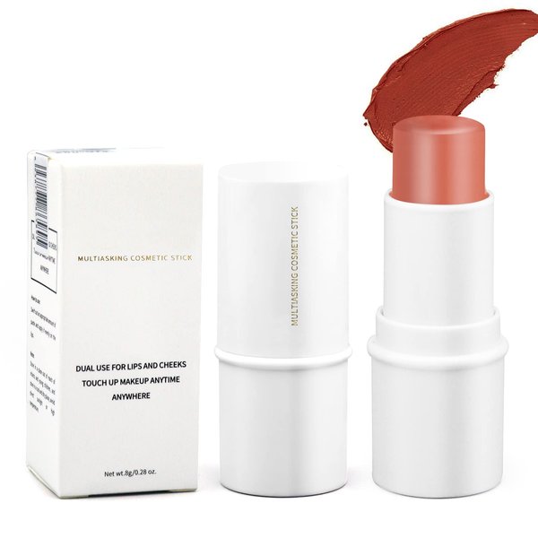 3 in 1 Multi Stick Makeup, Versatile Lip and Cheek Tint Highlighter Stick Waterproof Long Lasting Cream Contour Stick Bronzer Stick Illuminator Stick Makeup Stick for Cheeks Eyes Lips, Cruelty-Free Face Makeup(Coral)